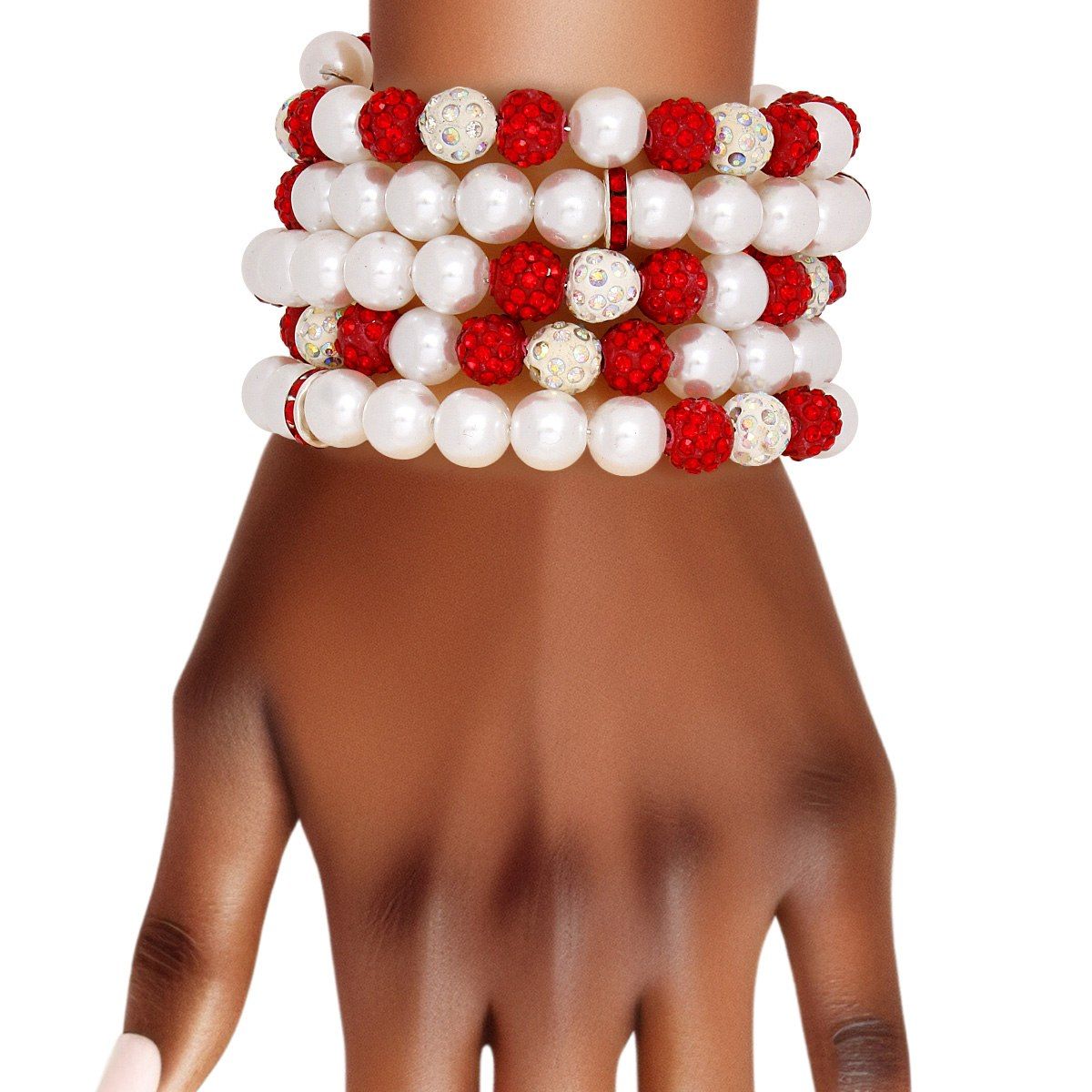  White Pearl and Bead Memory Wire Bracelet