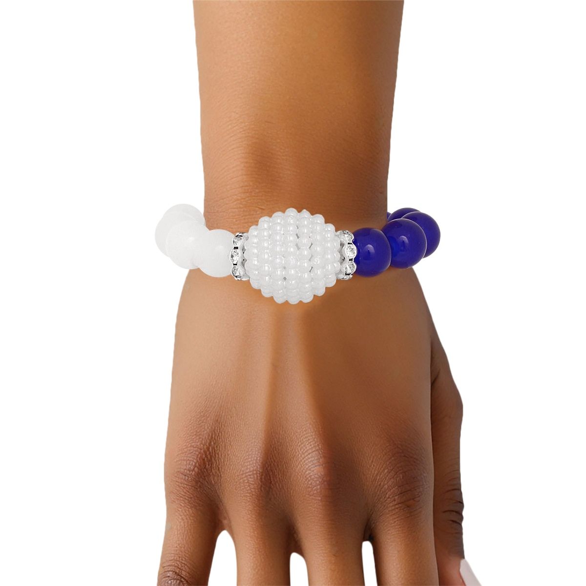   Blue White Pearl Glass Bead Bracelet