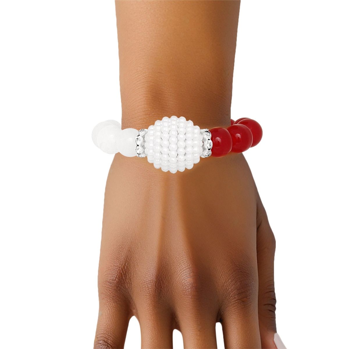   Red White Pearl Glass Bead Bracelet