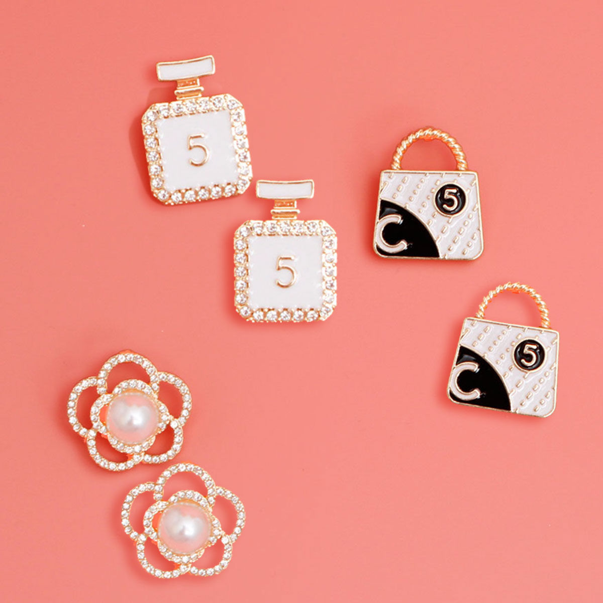 Glamorous Trio: Gold and White  Earrings