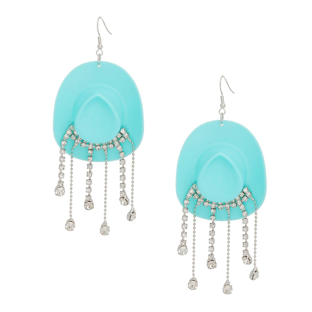 Fish Hook Turquoise Cowgirl Hat Fringe Earrings