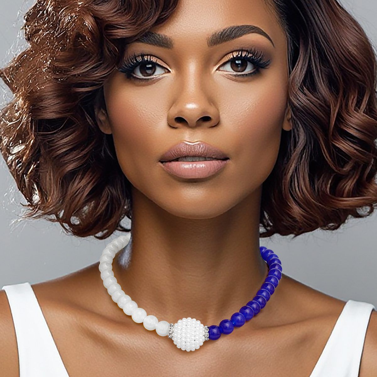   Blue White Pearl Glass Bead Necklace