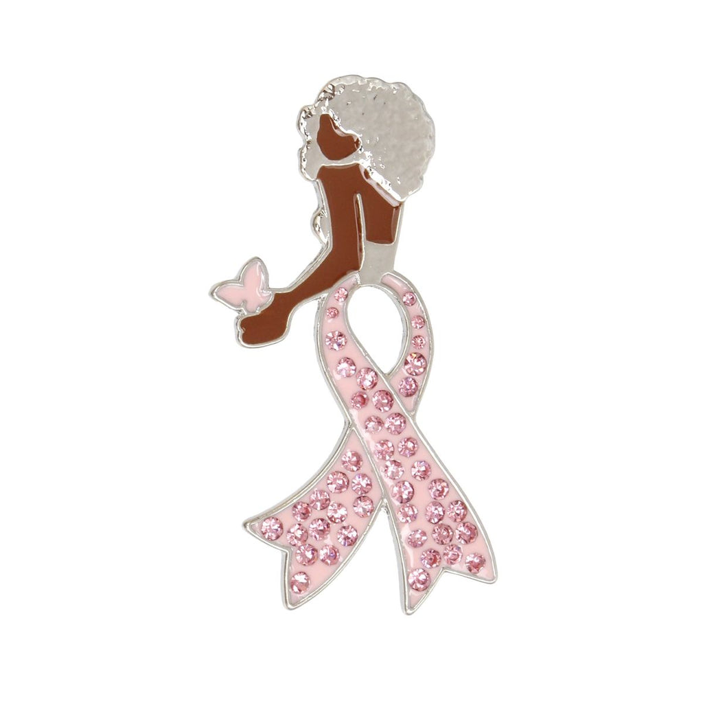 Breast Cancer Silver Light Pink Ribbon Legs Brooch