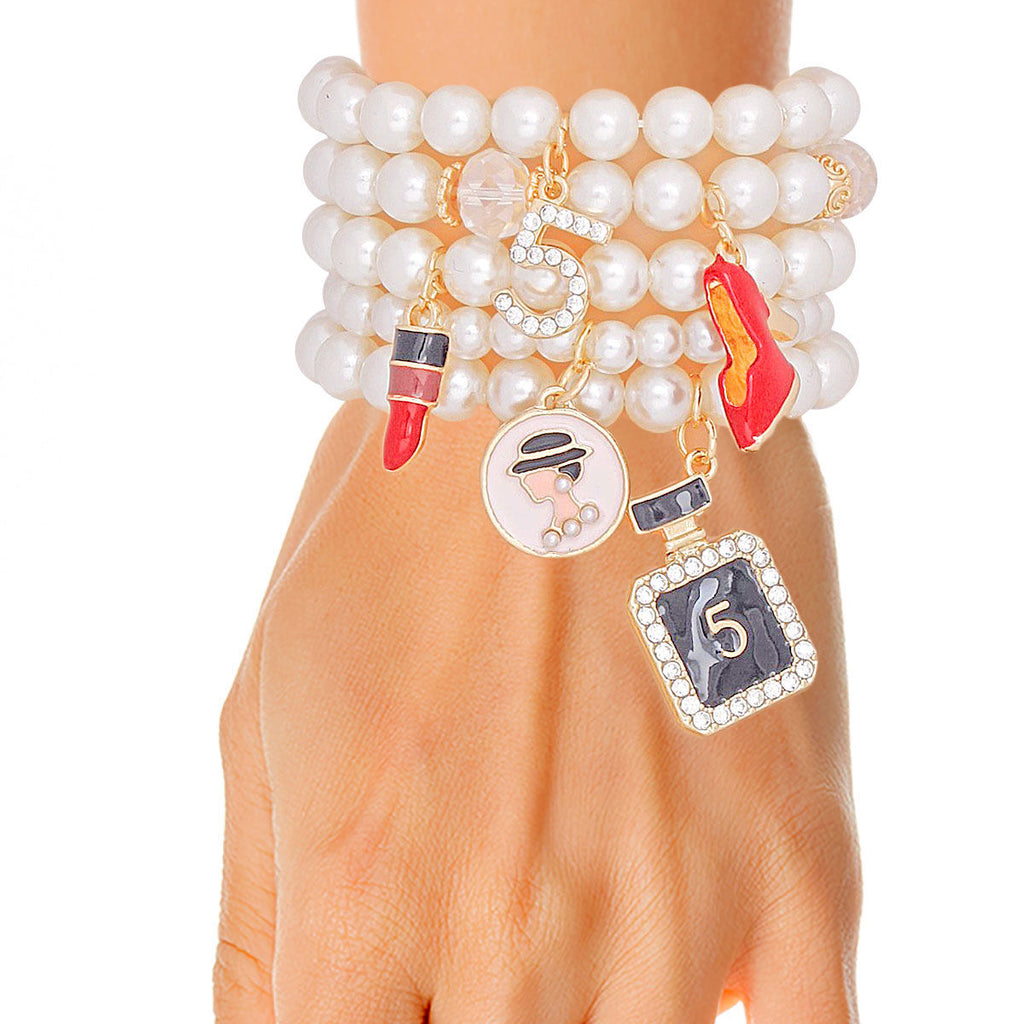 Charm French Perfume Cream Pearl Stretch Bracelets
