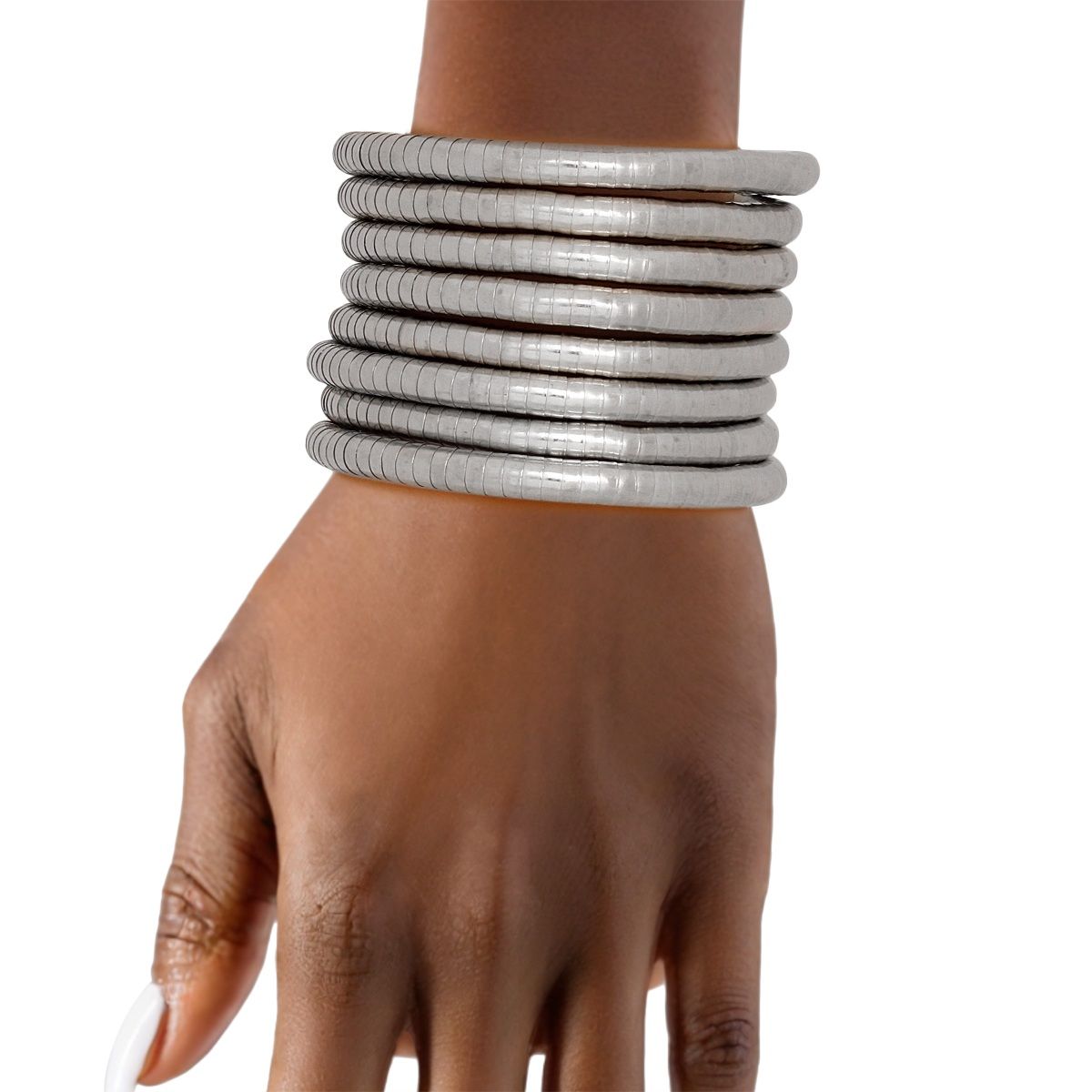 Bangle Silver Tubogas Style Flex Spring Bracelet