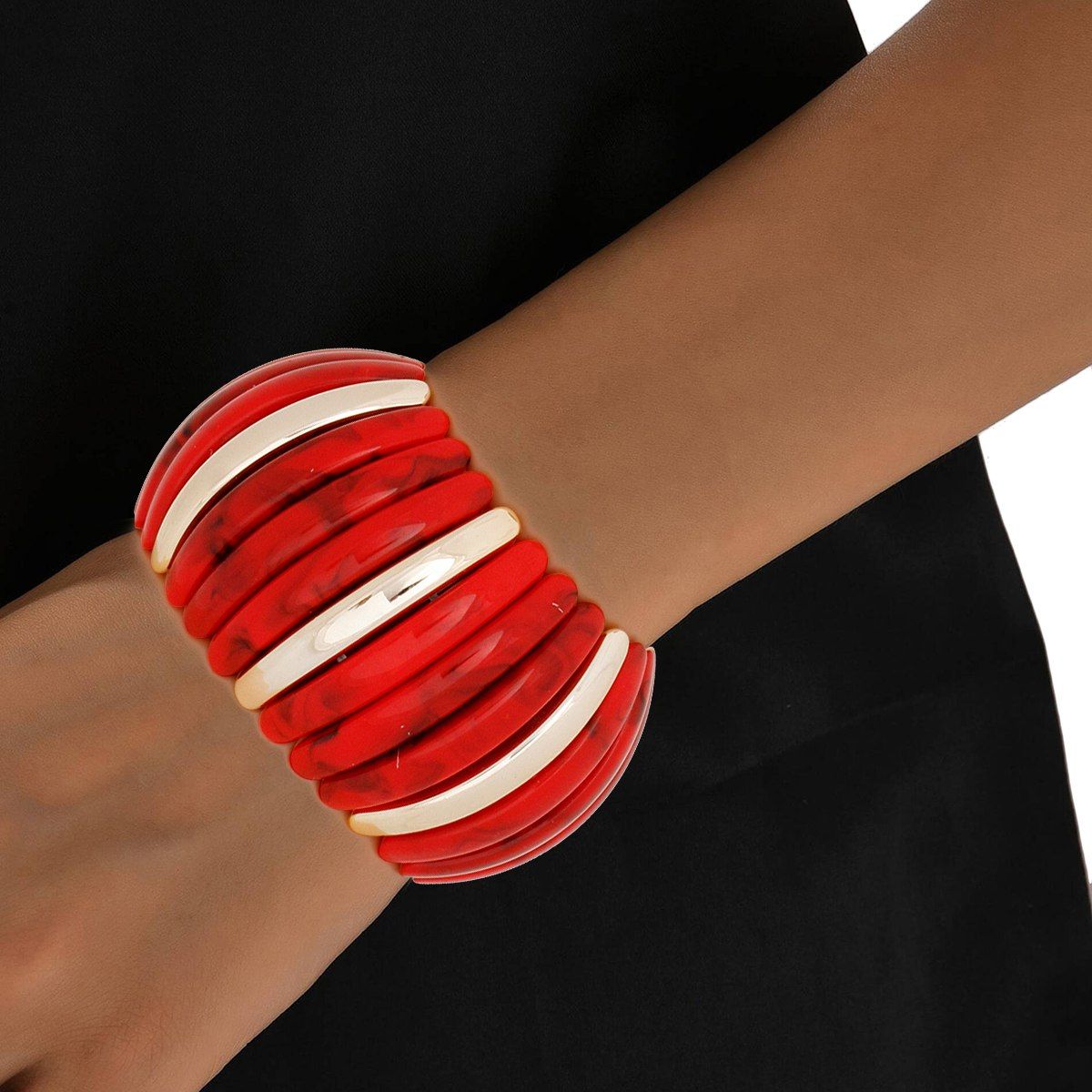 Bangle Marbled Rich Red Stretch Wide Bracelet