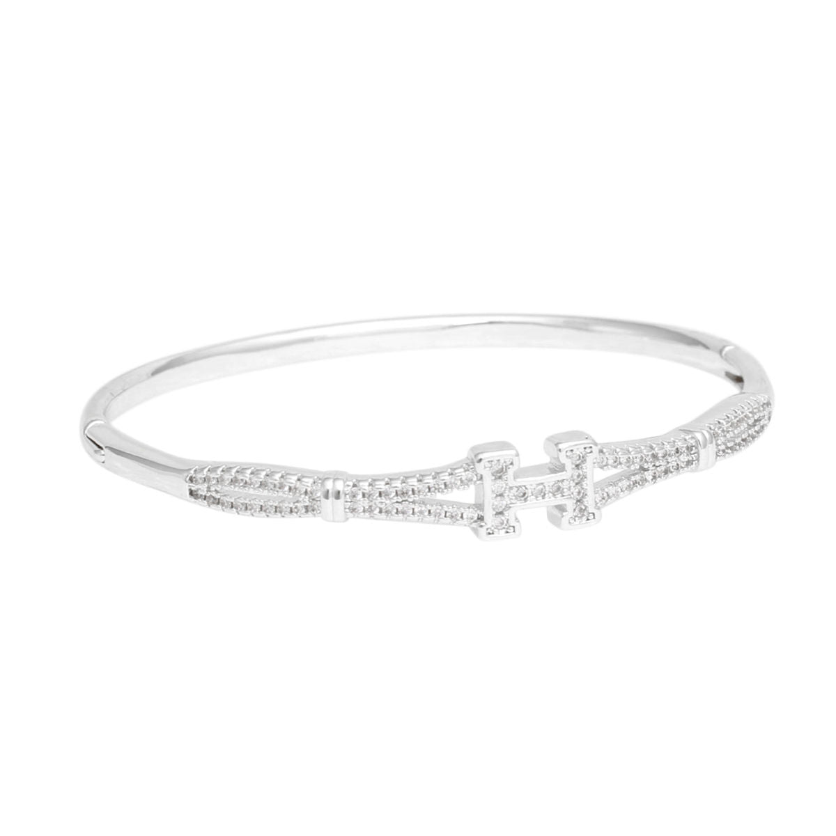 Bangle Sleek Timeless Luxe H Pave Silver Bracelet
