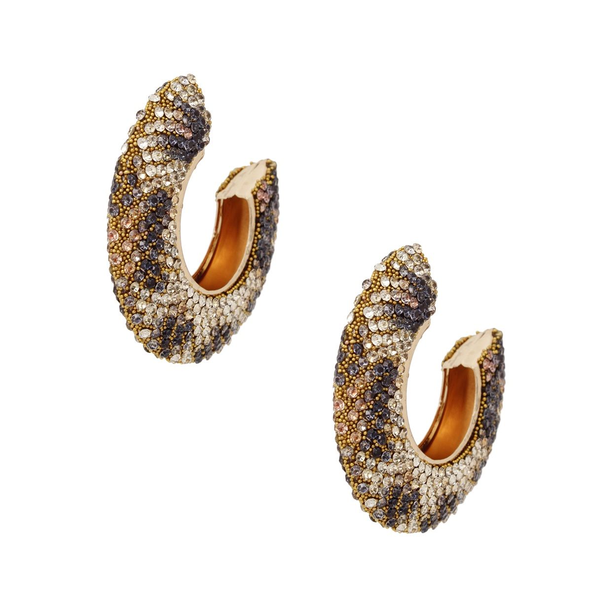 Hoop Leopard Pave Rhinestone Embellished Earrings