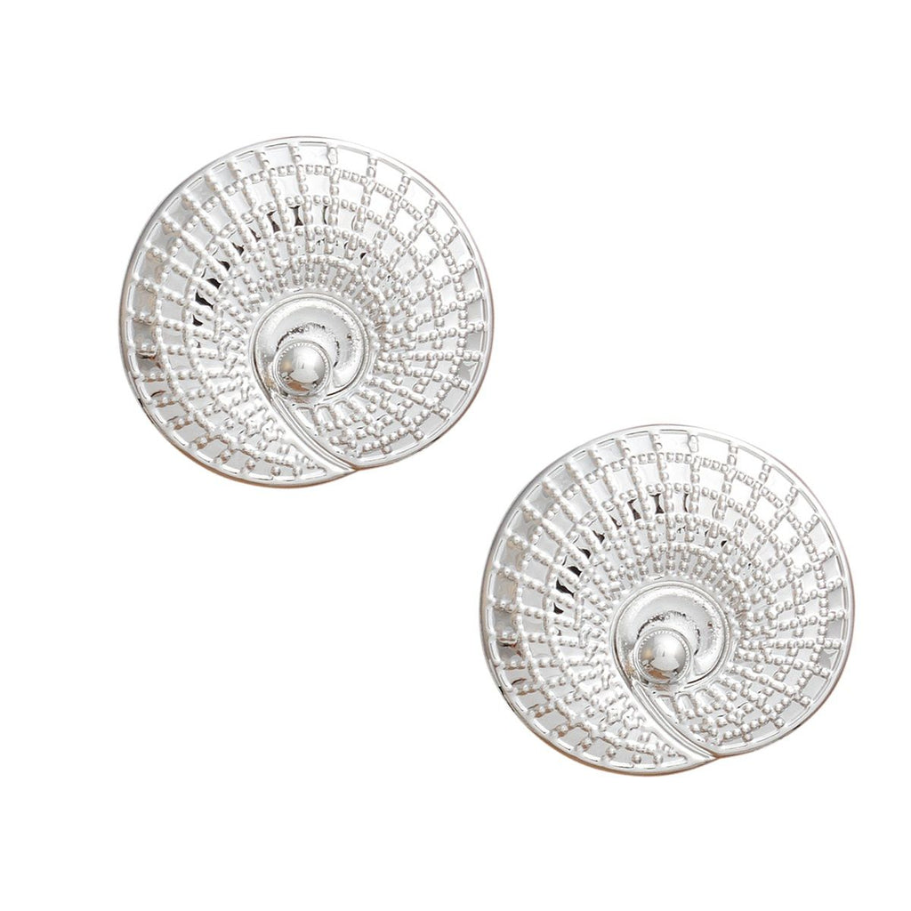 Stud Seashell Swirl Large Silver Metal Earrings