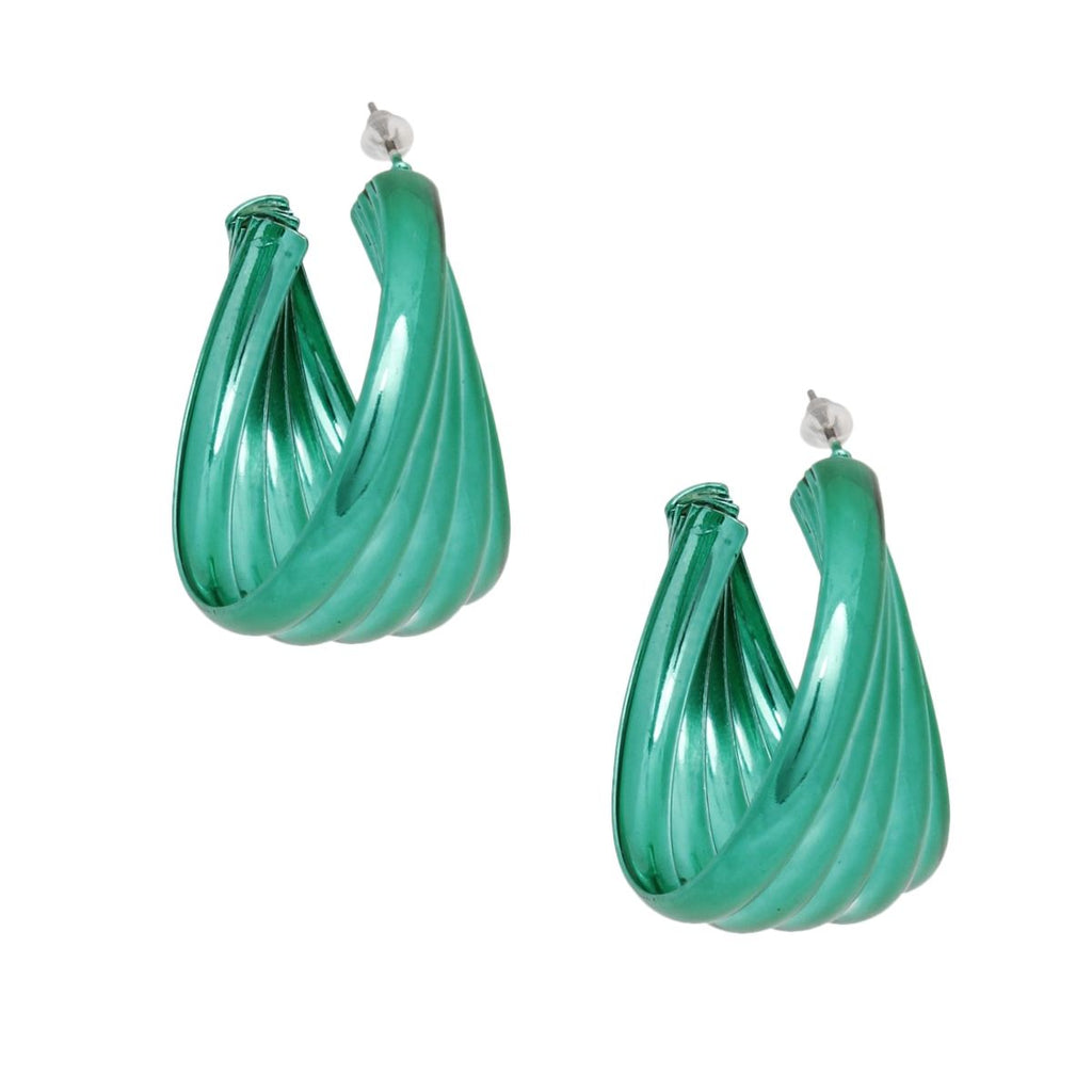Hoop Green Wide Stacked Metal Earrings for Women