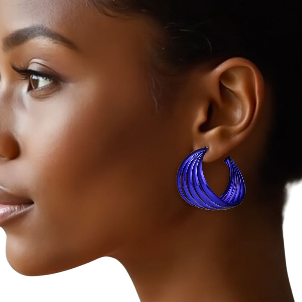 Hoop Dark Purple Wide Stacked Metal Earrings