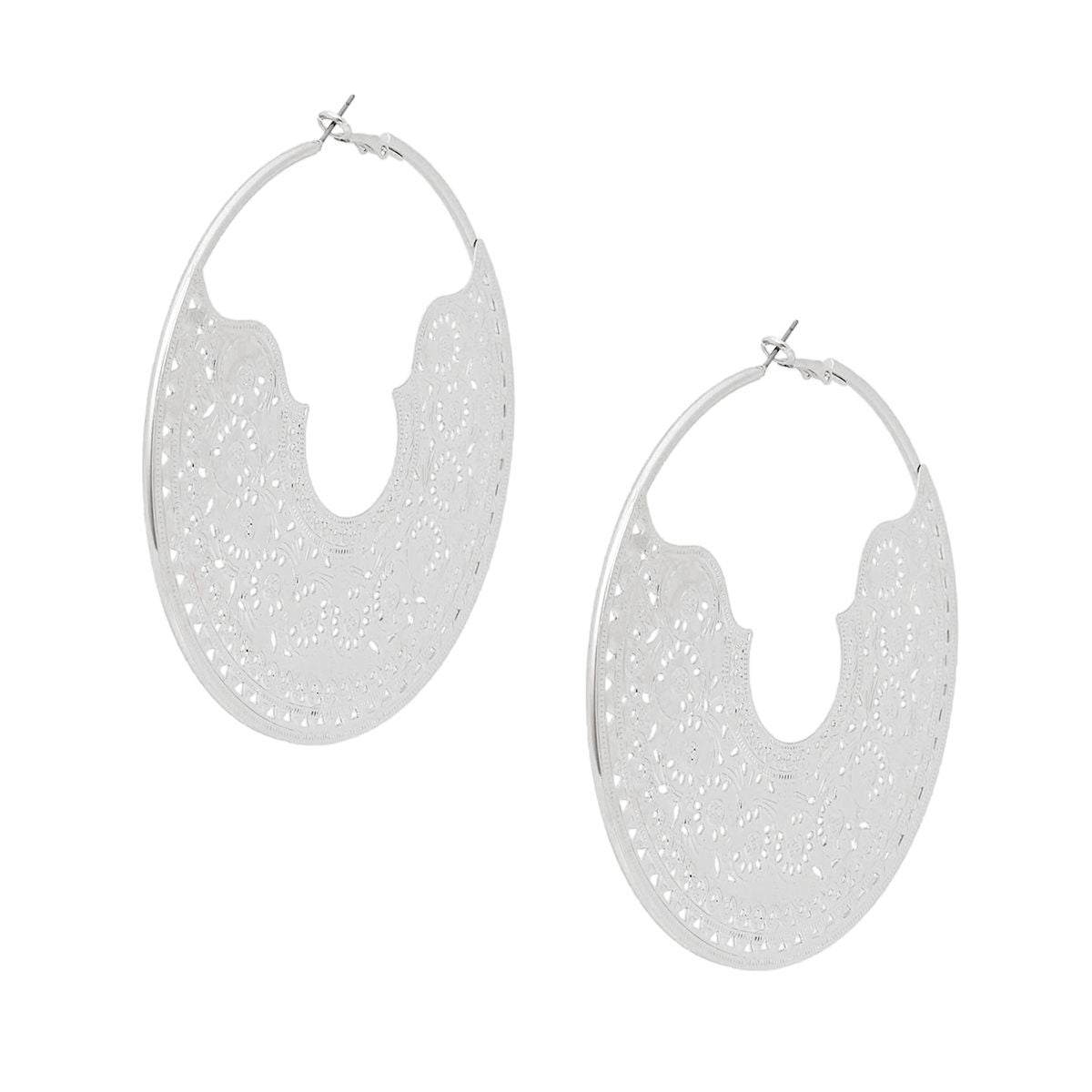 Hoop Intricate Filigree Large Boho Silver Earrings