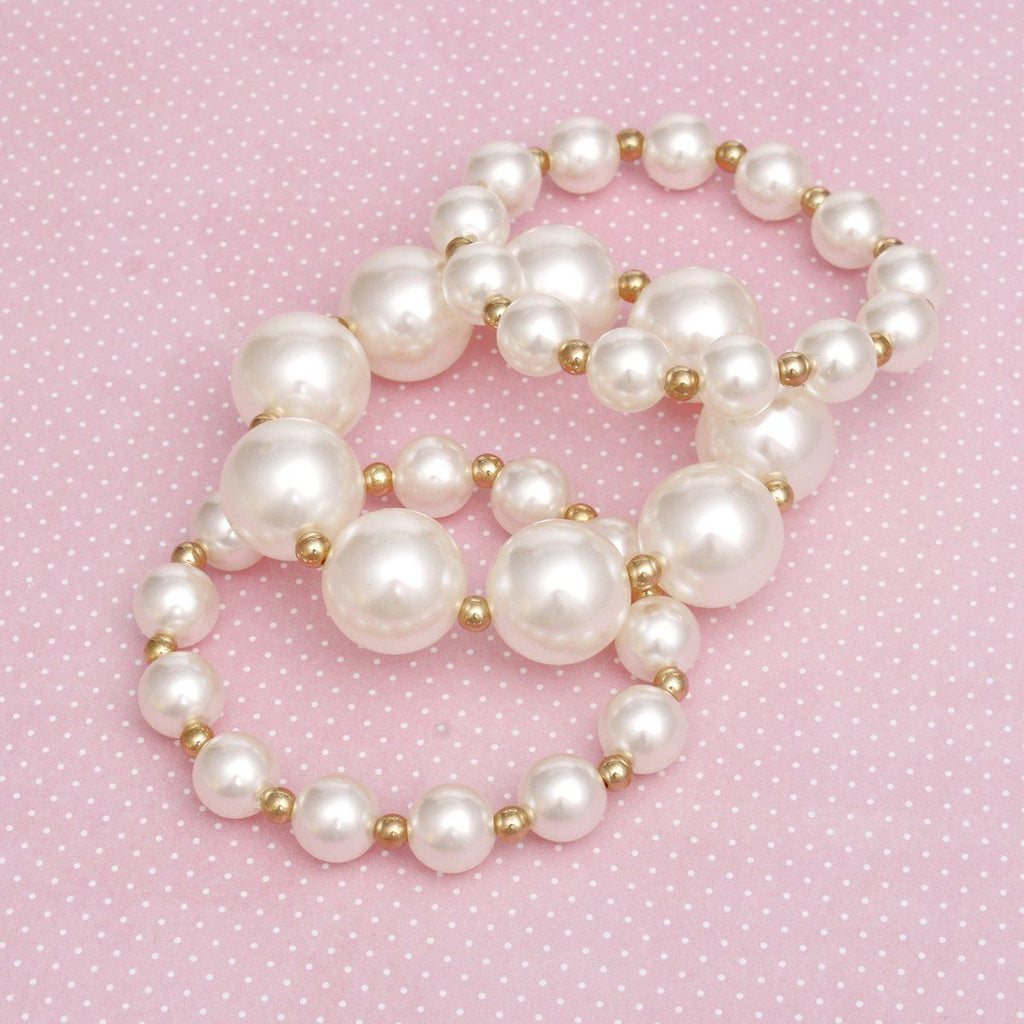 Pearl Cream Gold Contrast Stretch Bracelet Set