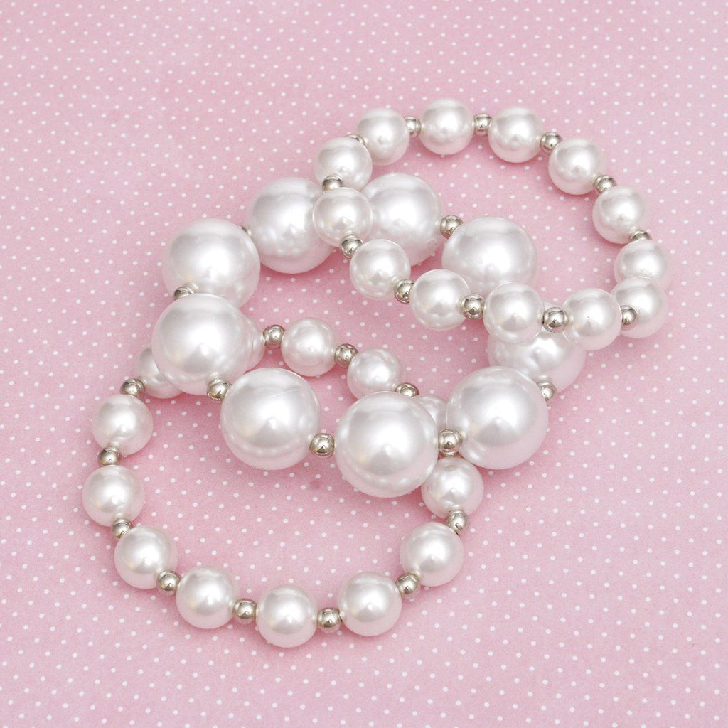 Pearl White Silver Contrast Stretch Bracelet Set