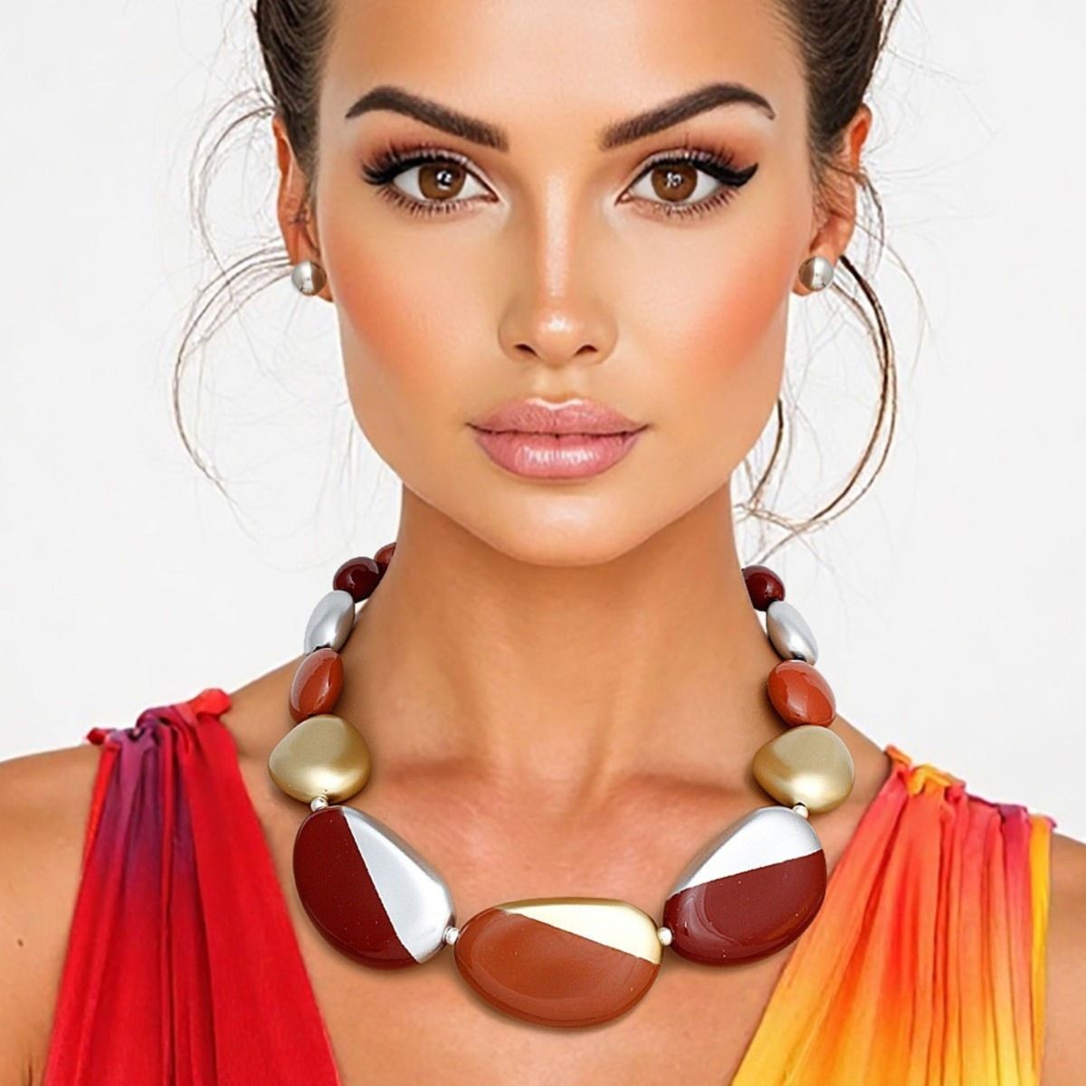 Beaded Burgundy Matte Painted Graduated Necklace