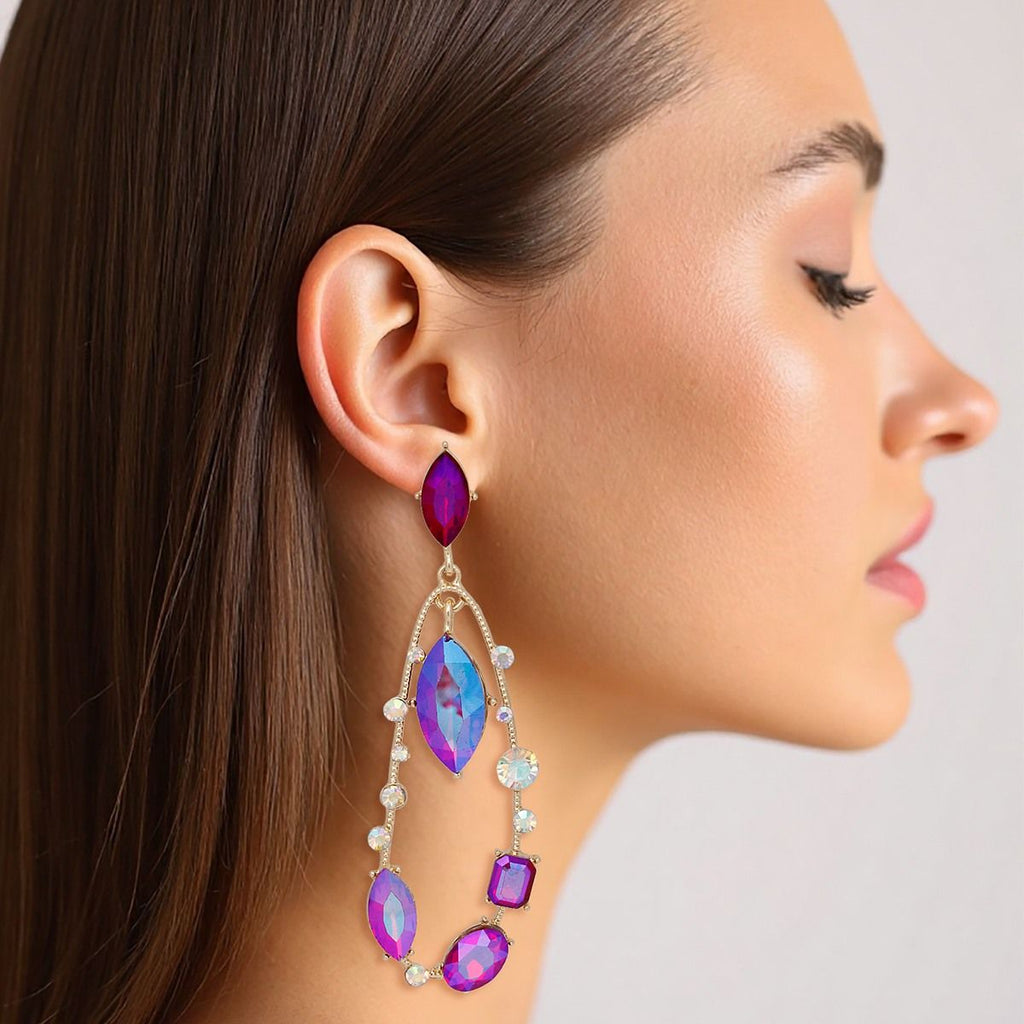Teardrop Purple Marquise Crystal Dangle Earrings