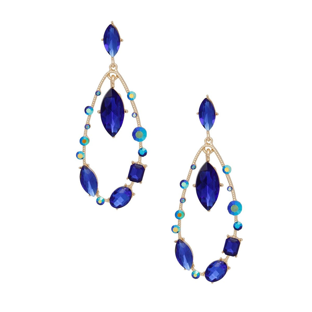Teardrop Blue Marquise Crystal Dangle Earrings