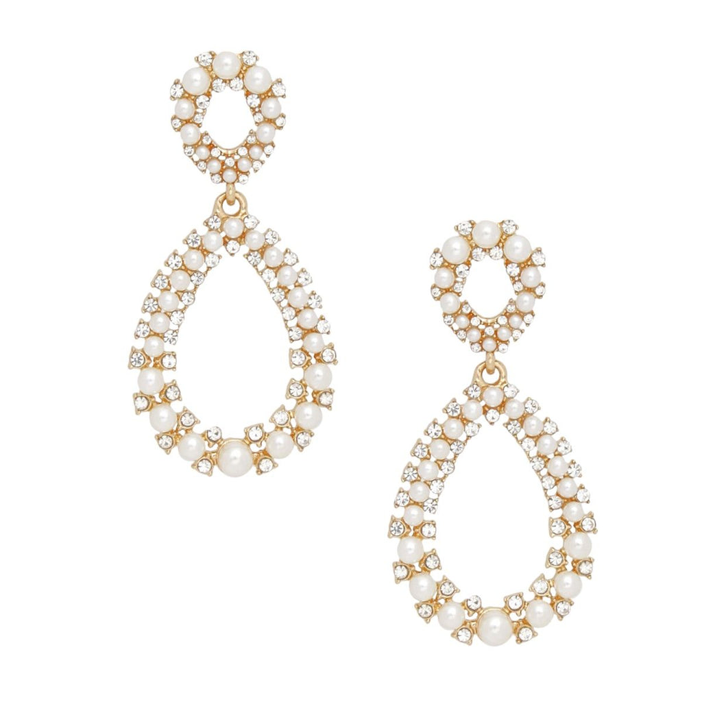 Teardrop Cream Pearl Glittering Gold Drop Earrings