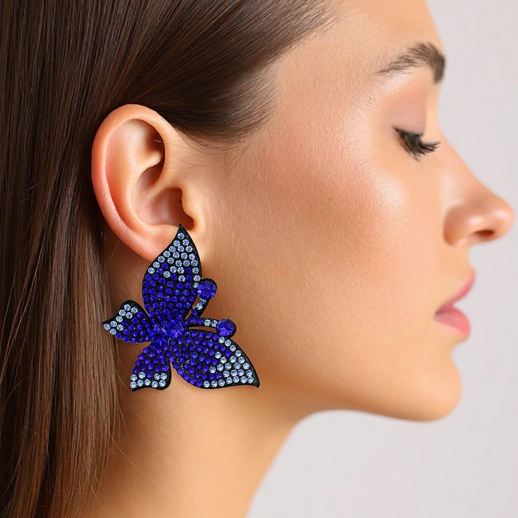 Stud Royal Blue Sparkle Black Butterfly Earrings