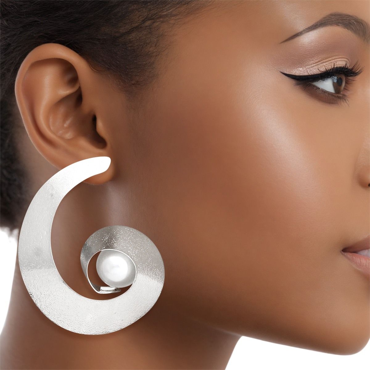 Studs Handmade Silver Spiral Pearl Earrings Women