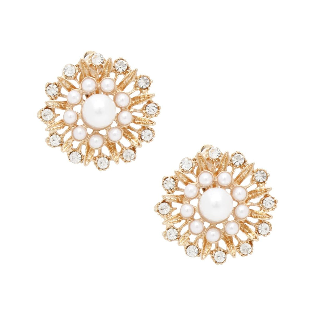 Clip On Runway Worthy Gold Pearl Round Earrings