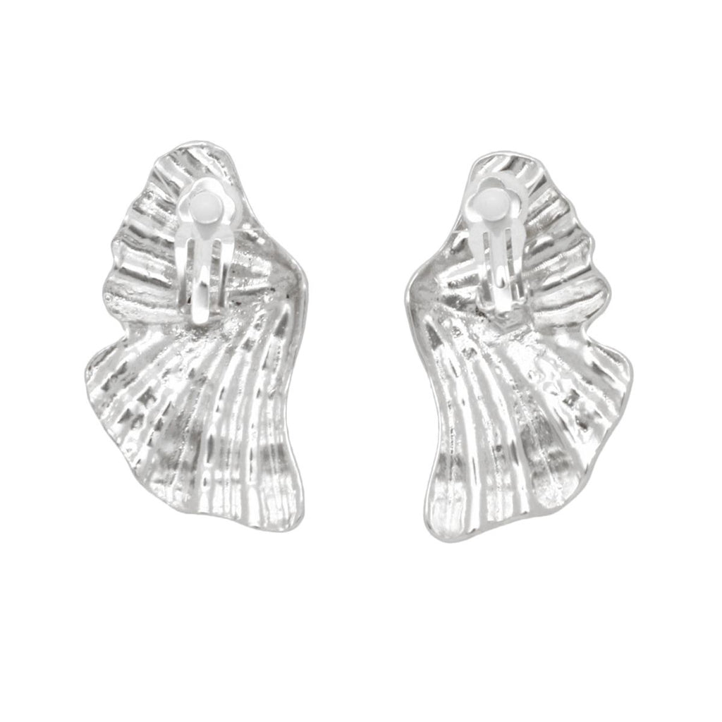 Clip On Silver Fanned Wing Polished Earrings Women