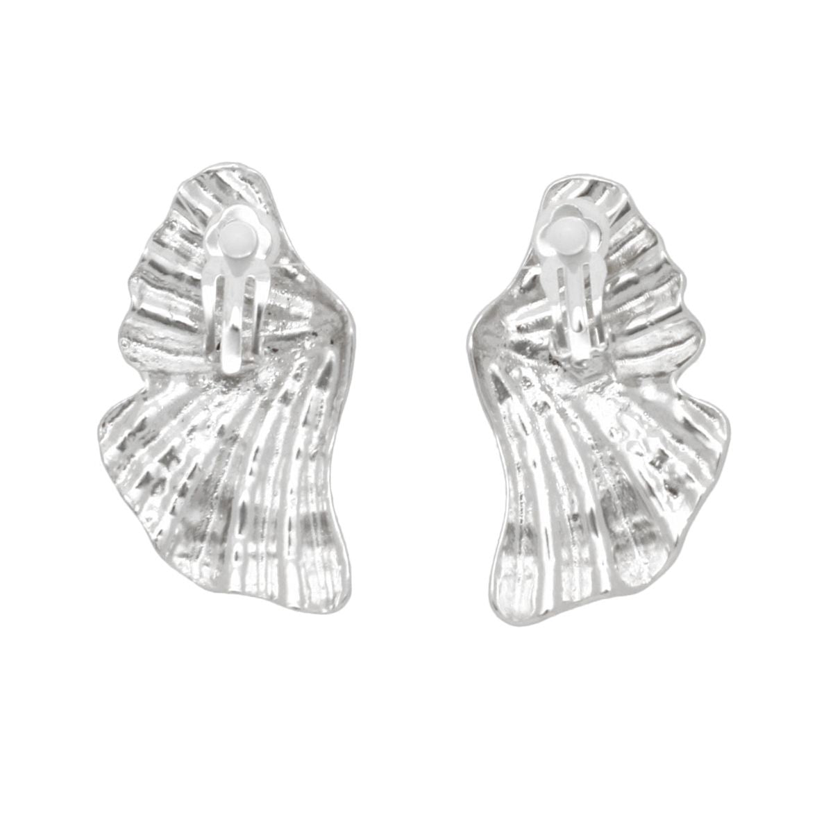 Clip On Silver Fanned Wing Polished Earrings Women