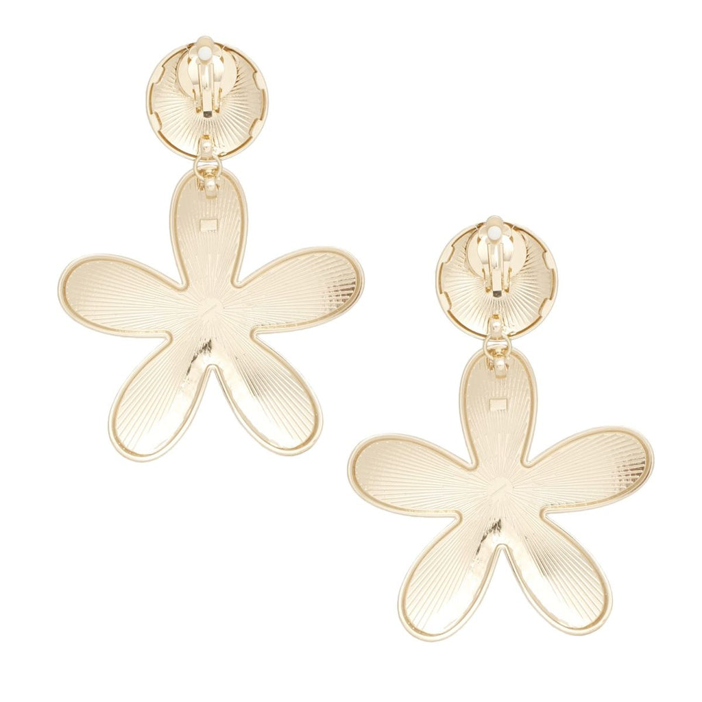 Clip On XL Heavy Gold Flower Earrings for Women