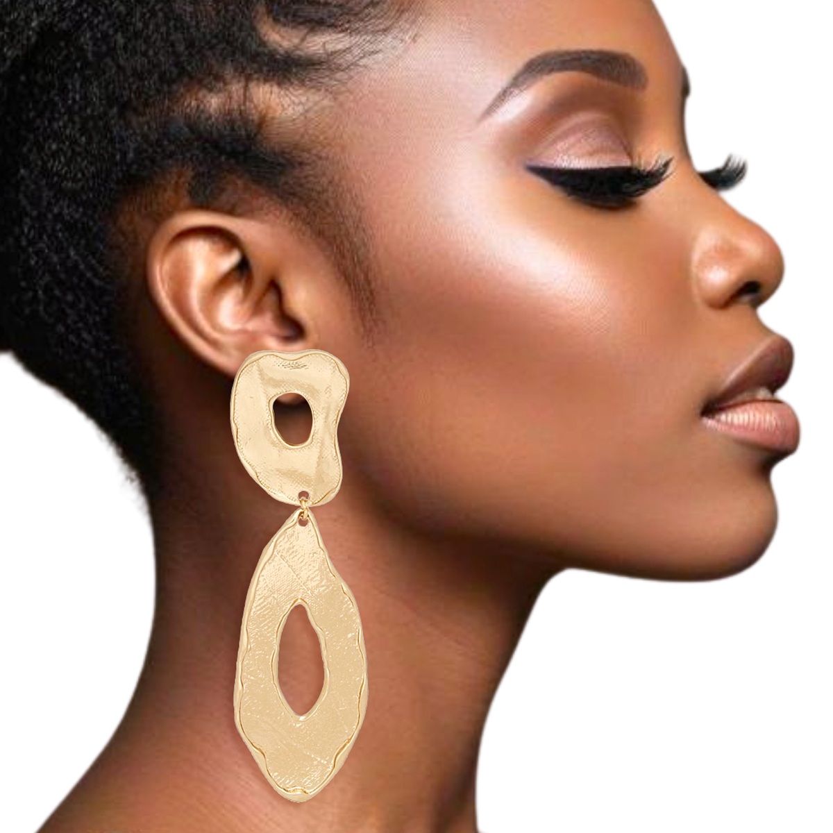 Clip On Gold Edgy and Raw Elongated Earrings