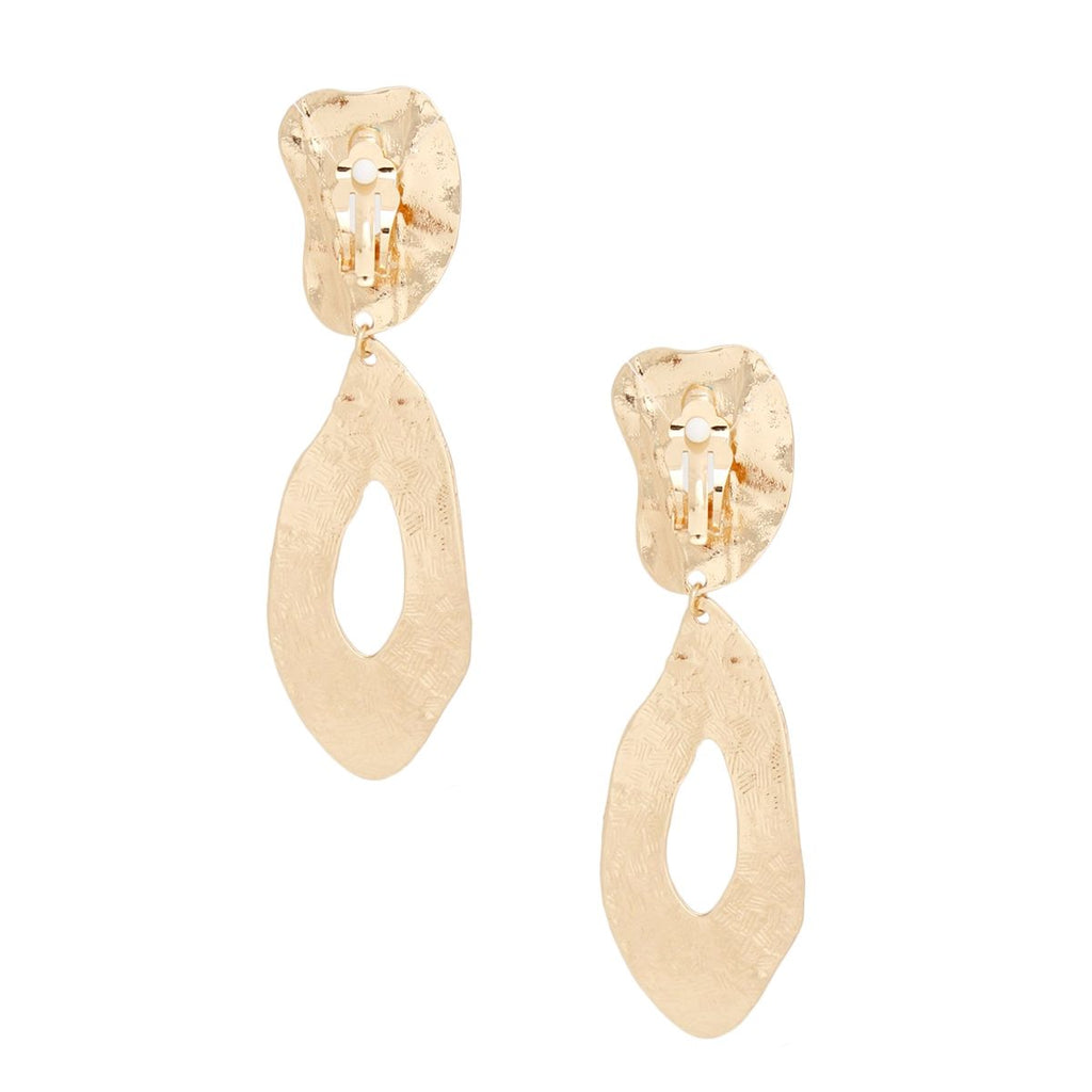 Clip On Gold Edgy and Raw Elongated Earrings