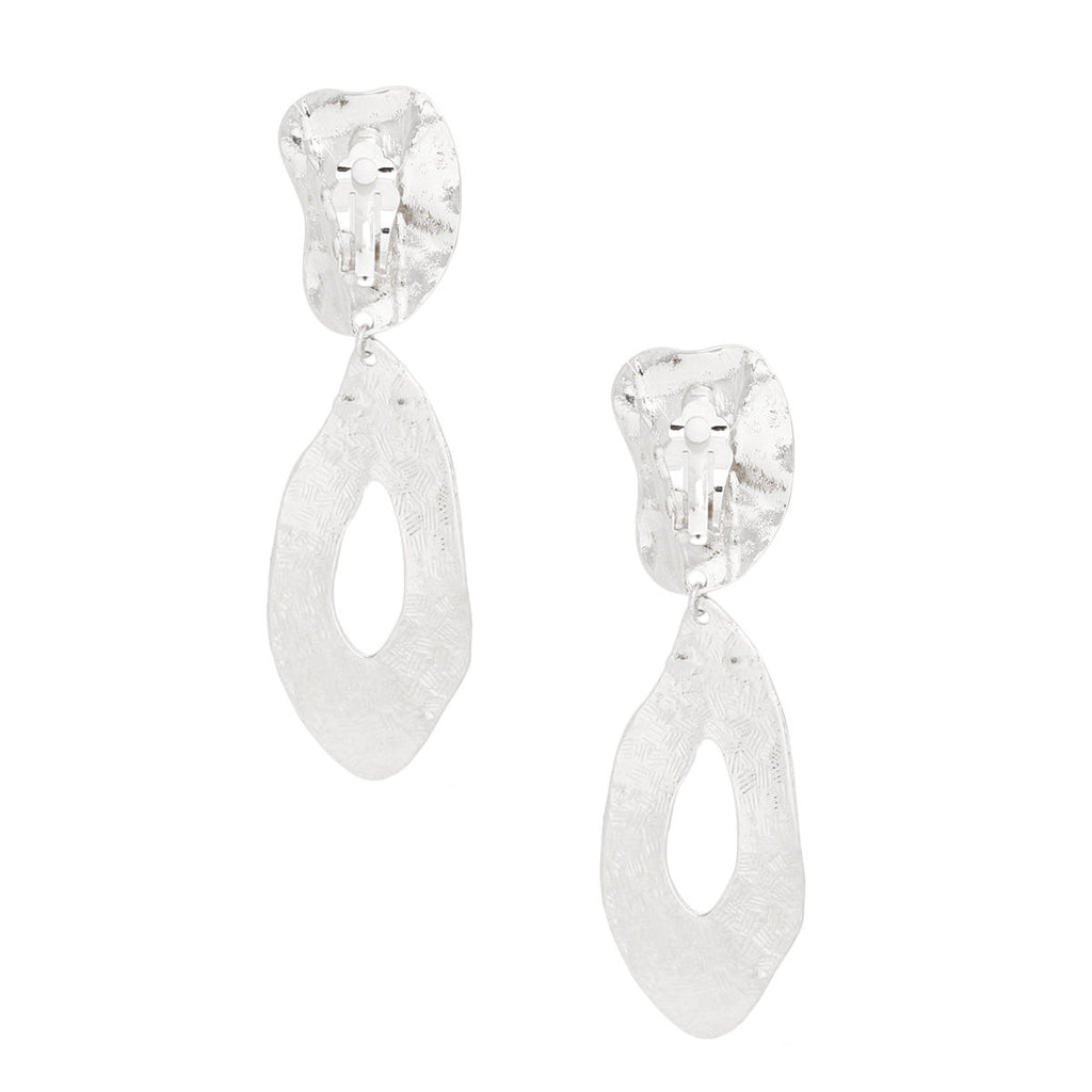 Clip On Silver Edgy and Raw Elongated Earrings