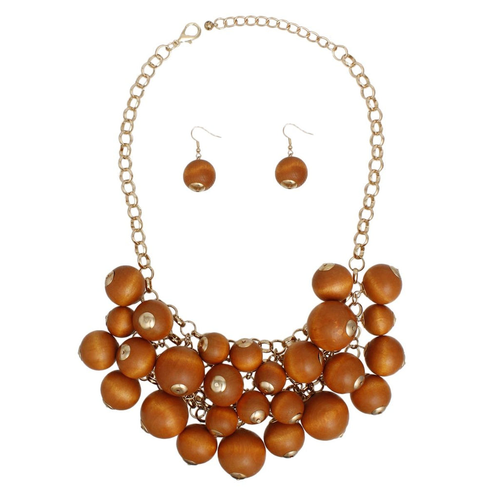 Bib Chunky Brown Wood Bead Chainmaille Necklace