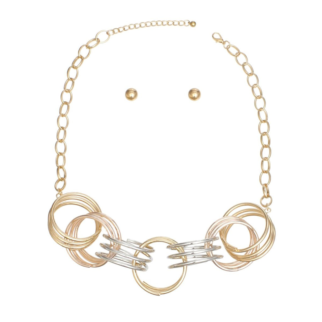 Collar Mixed Metal Chunky Coiled Wire Rings Set