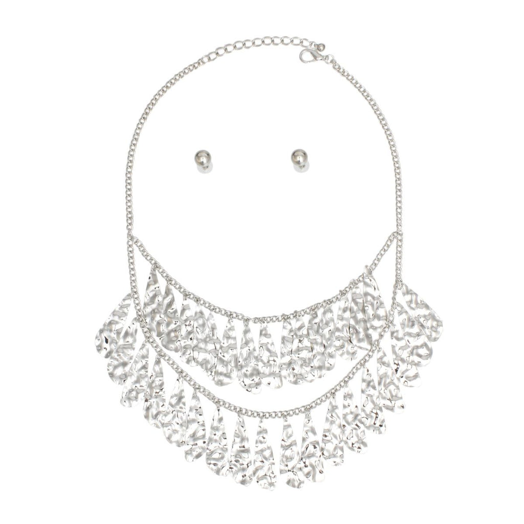 Bib Silver Tiered Teardrop Dangle Necklace Women