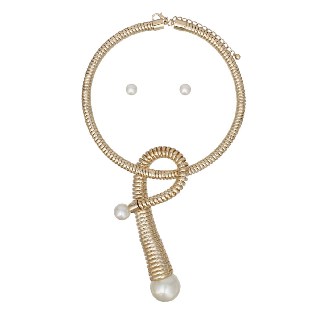 Pendant Handmade Coiled Gold Pearl Loop Necklace