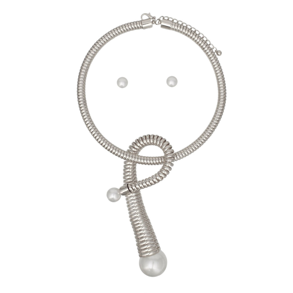 Pendant Handmade Coiled Silver Pearl Loop Necklace