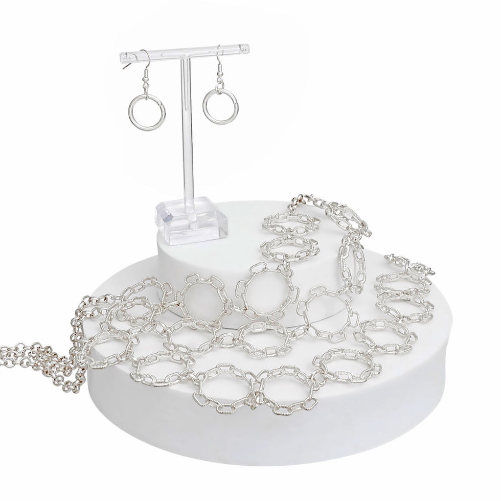 Chain Multi Row Multi Circle Silver Bib Necklace