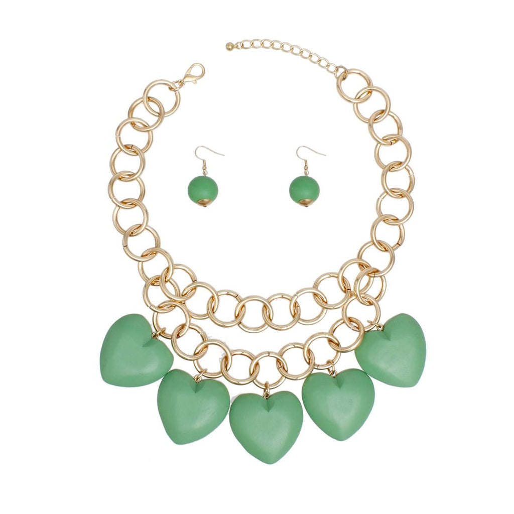 Bib Chunky Green Wooden Heart Bead Necklace