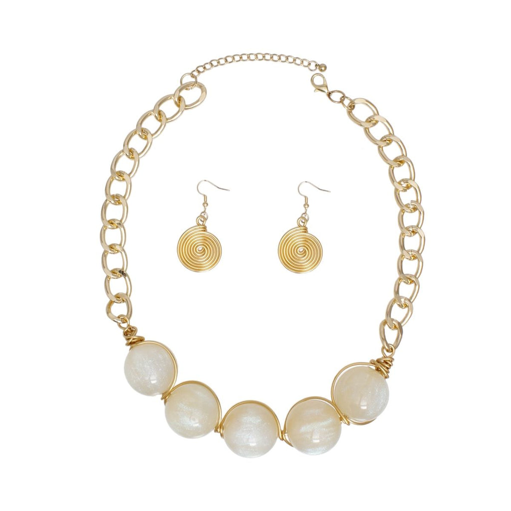 Collar Ivory Galactic Bead Gold Chain Necklace