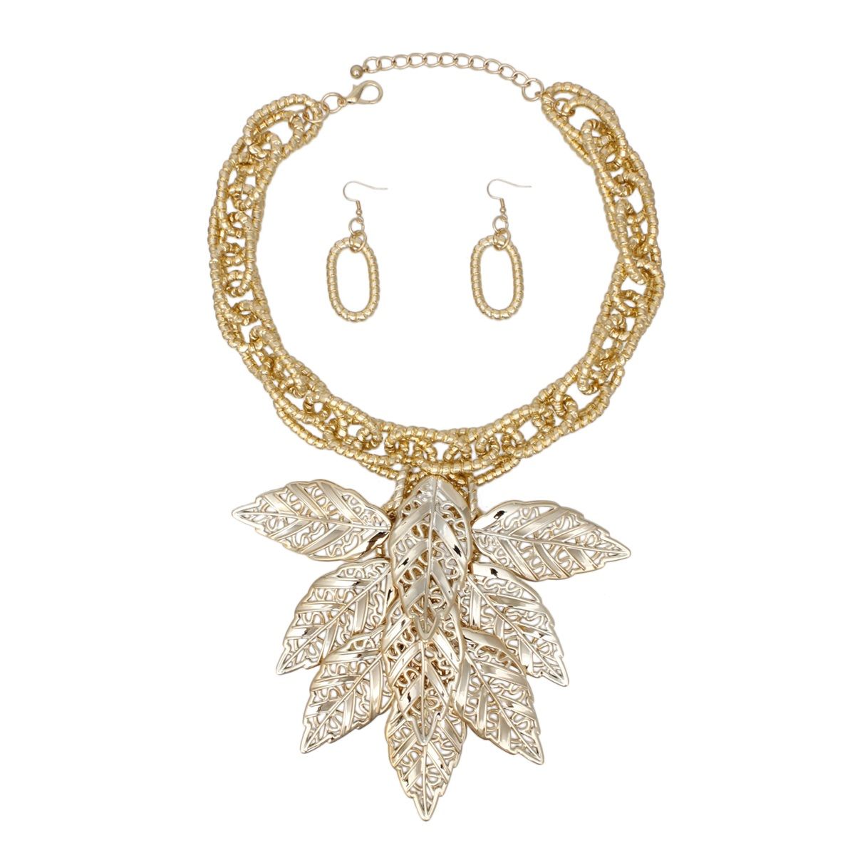 Bib Fall Season Gold Chunky Leaf Drop Necklace