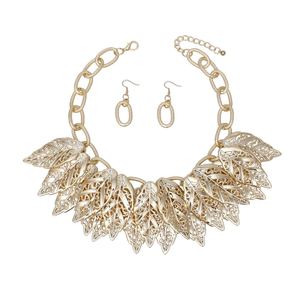 Bib Fall Season Gold Chunky Leaf Collar Necklace