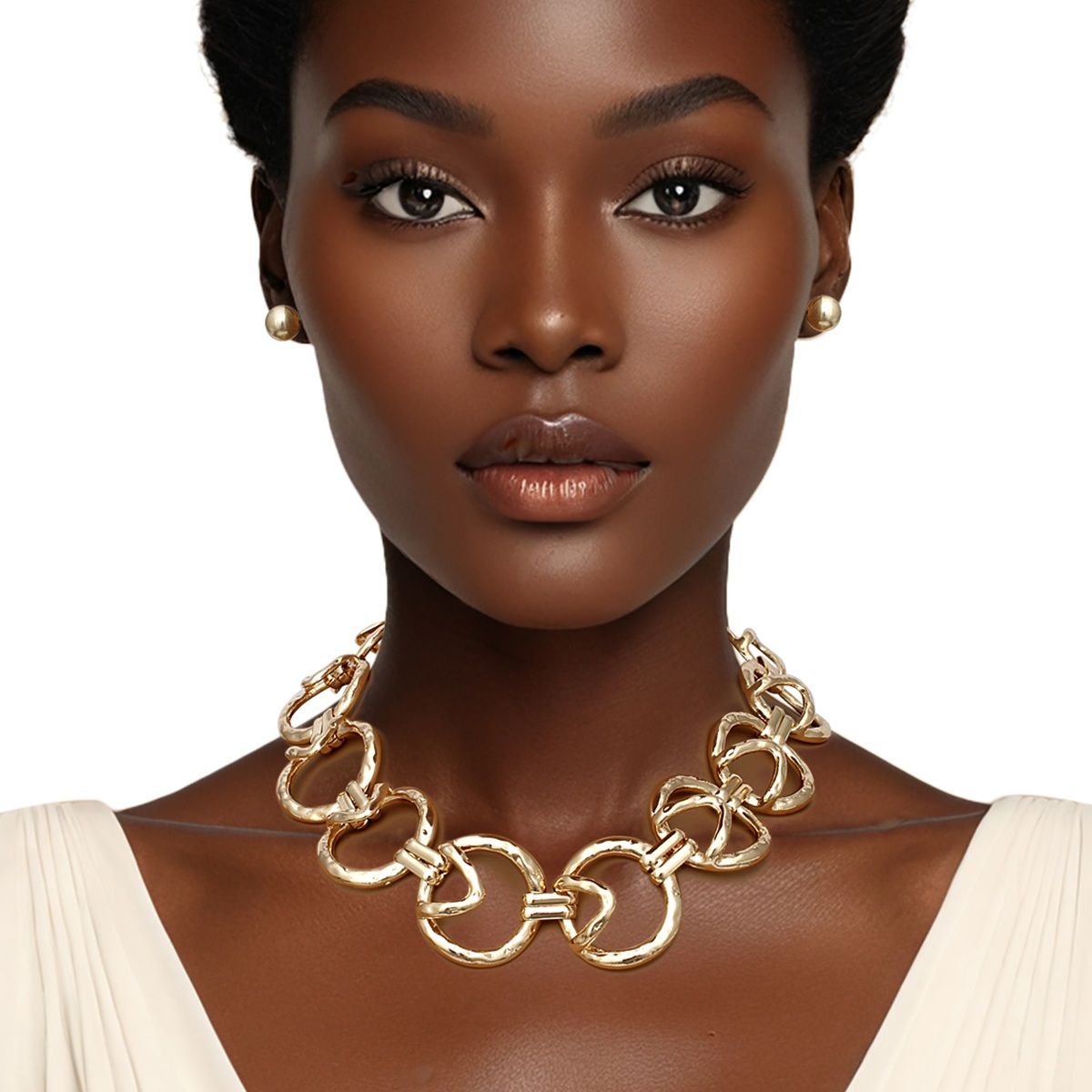 Chain Gold Edgy Sculptured Round Link Necklace