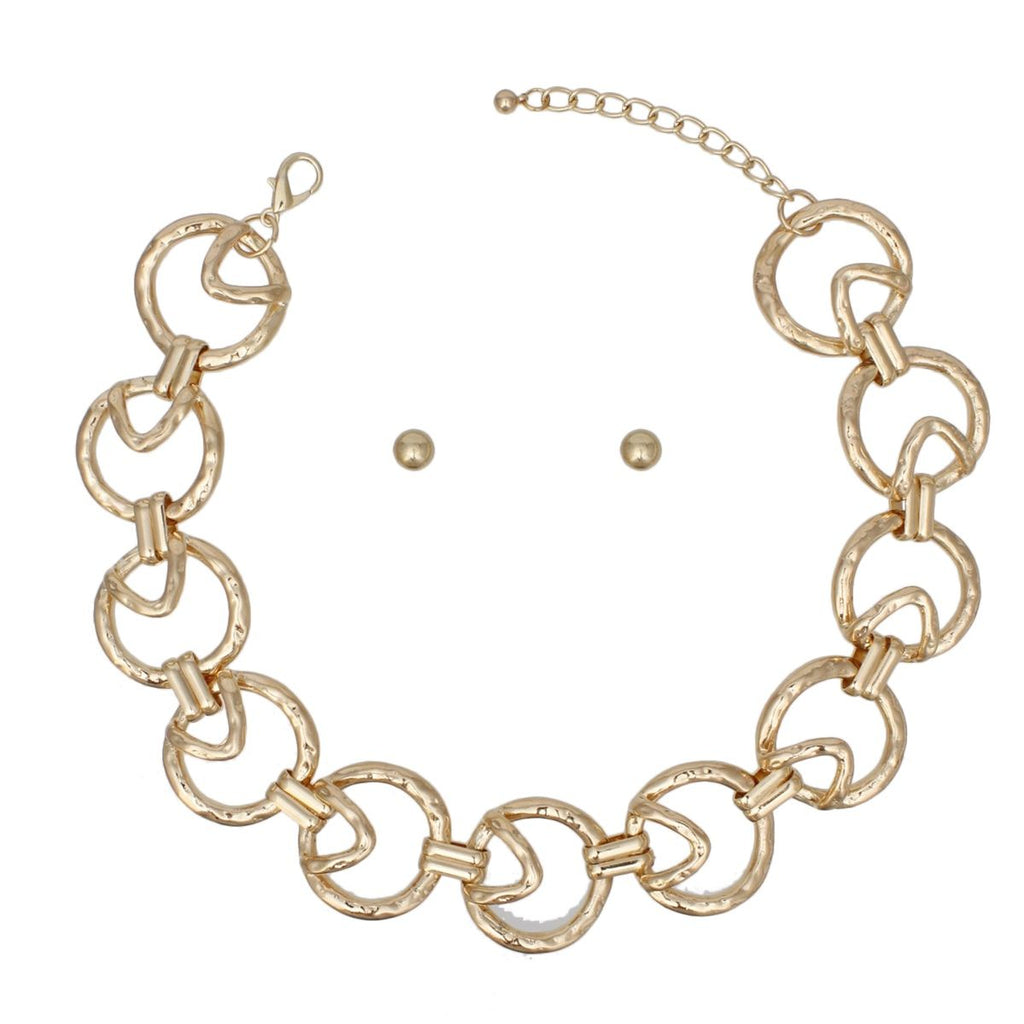 Chain Gold Edgy Sculptured Round Link Necklace