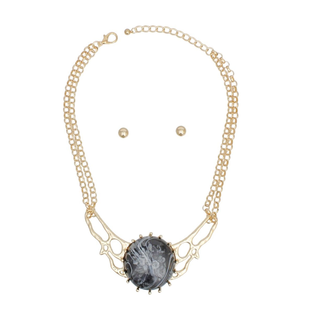 Collar Black Resin Dome Gold Chain Necklace Women