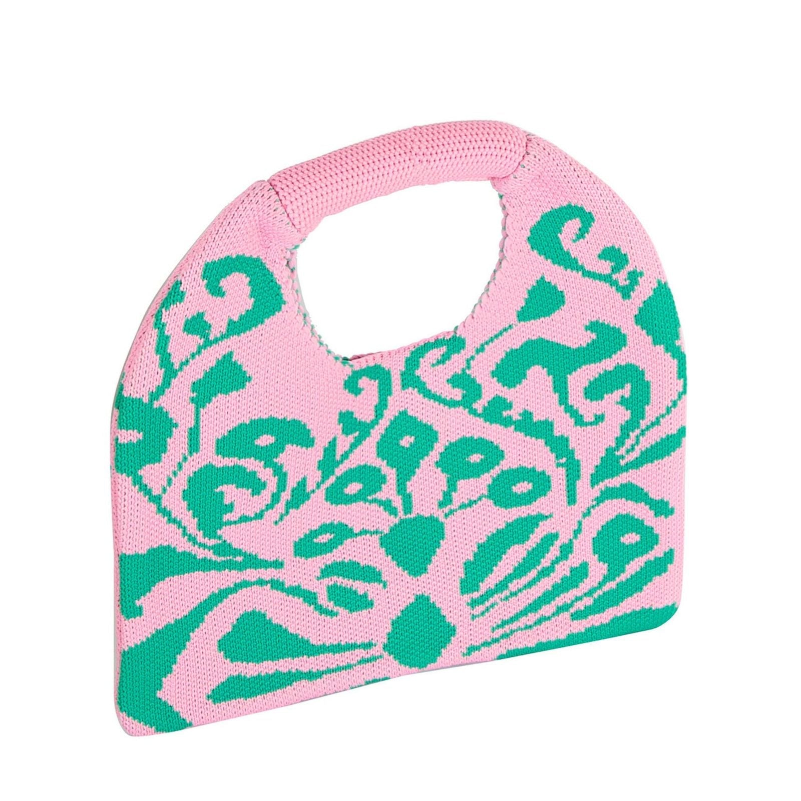  Clutch Pink and Green Knit Top Handle Handbag