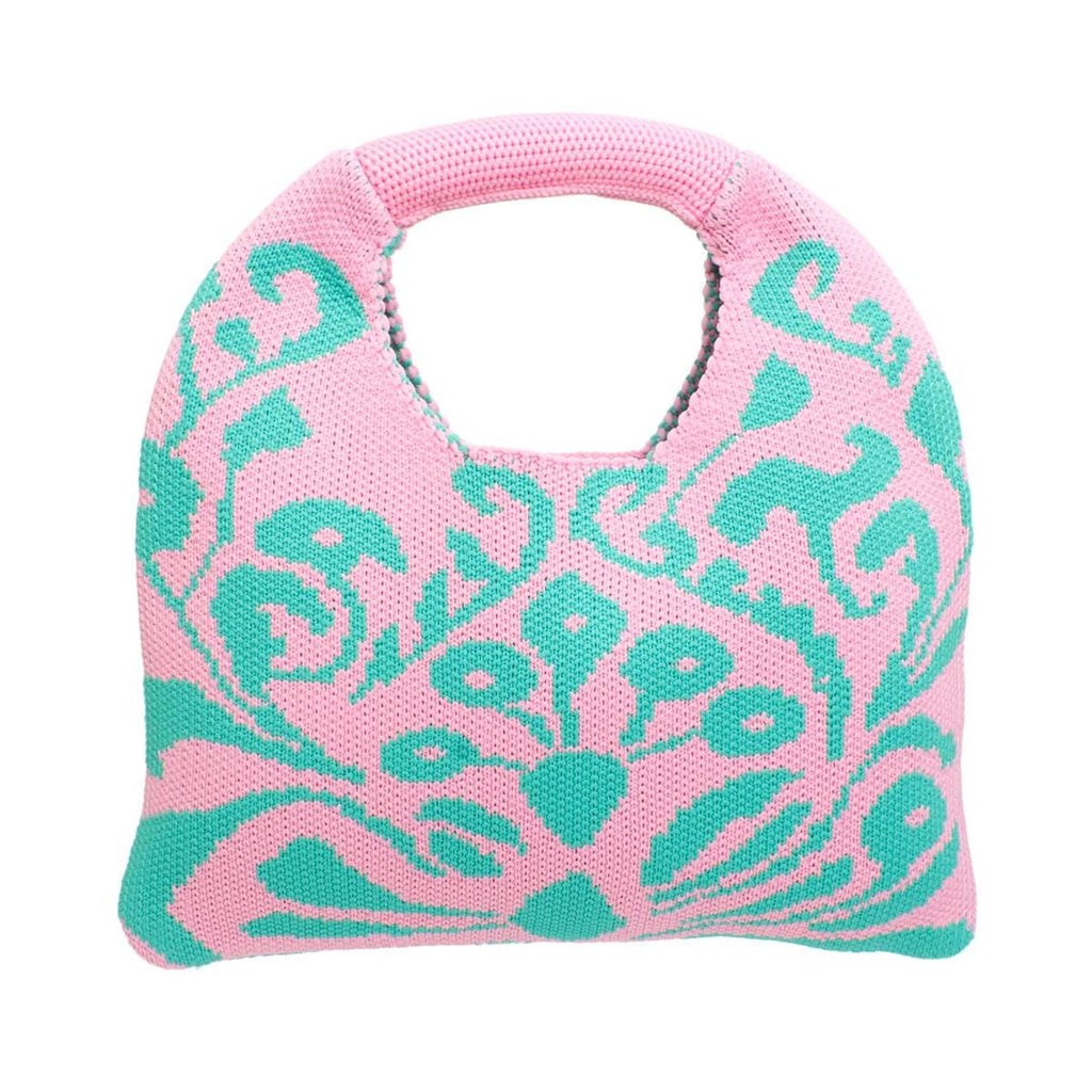  Clutch Pink and Green Knit Top Handle Handbag
