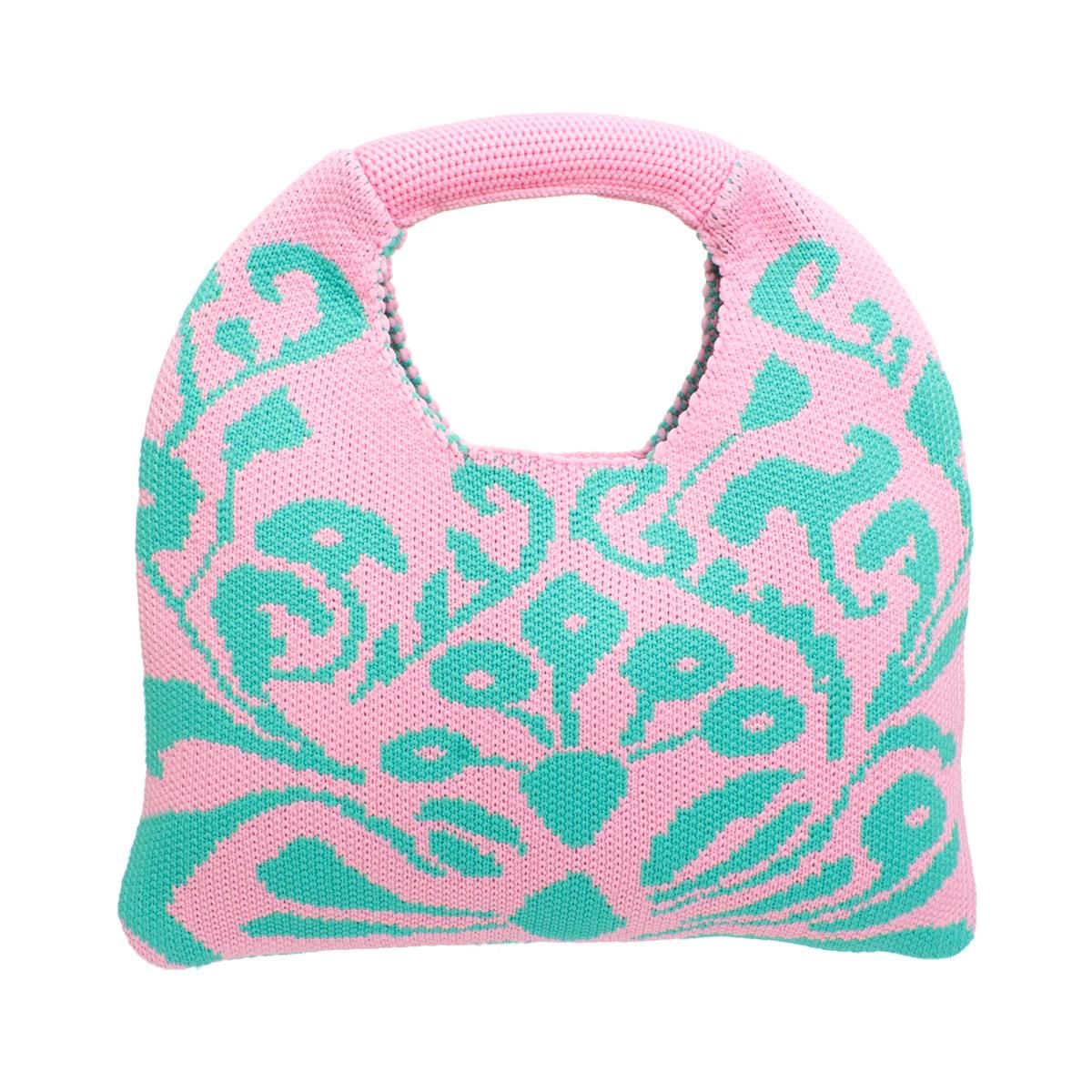  Clutch Pink and Green Knit Top Handle Handbag