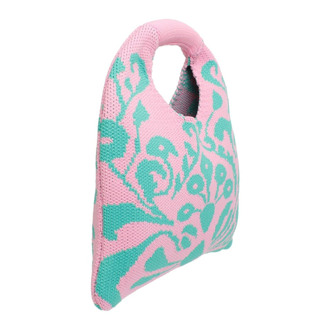  Clutch Pink and Green Knit Top Handle Handbag