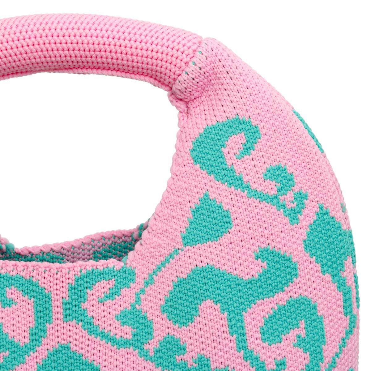  Clutch Pink and Green Knit Top Handle Handbag