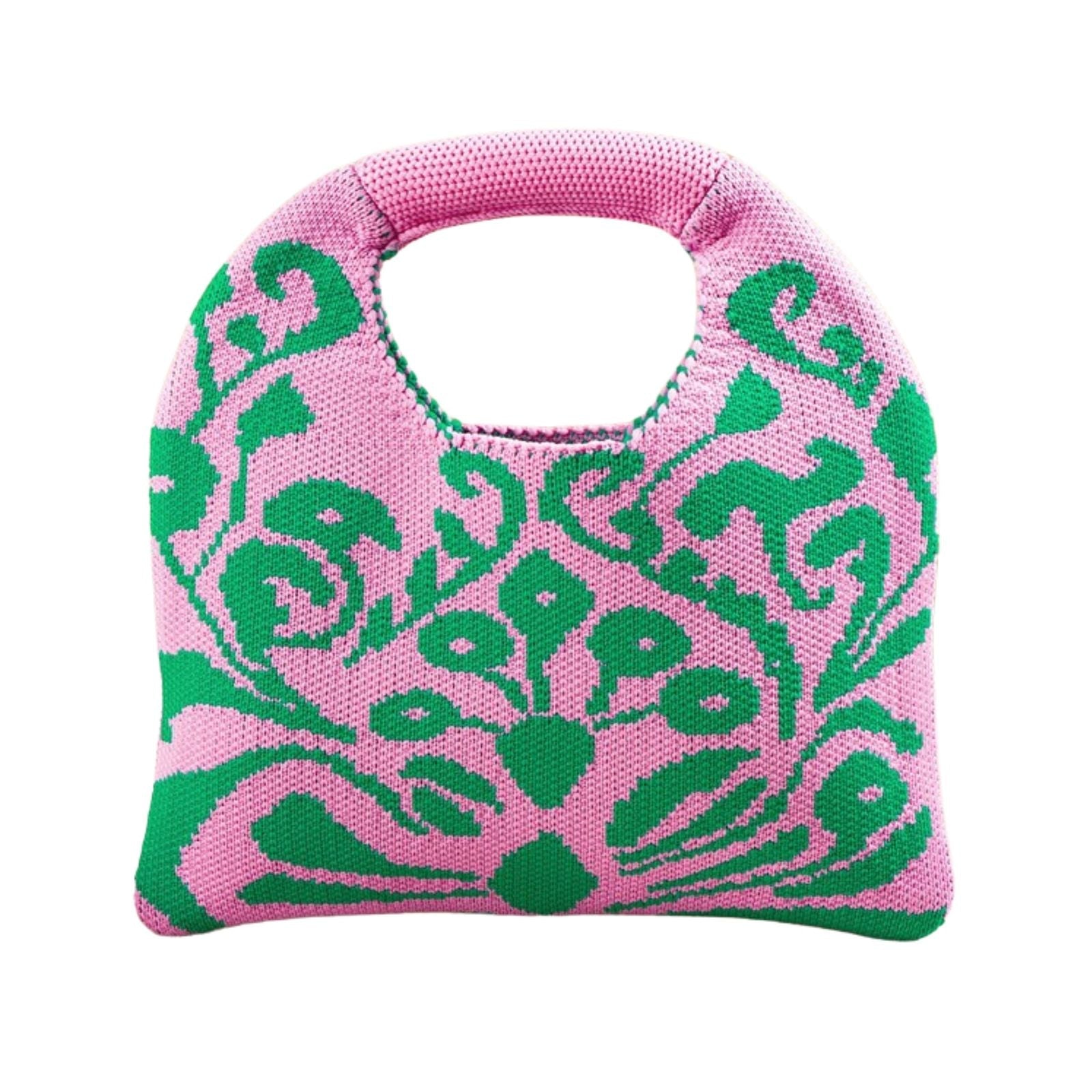  Clutch Pink and Green Knit Top Handle Handbag